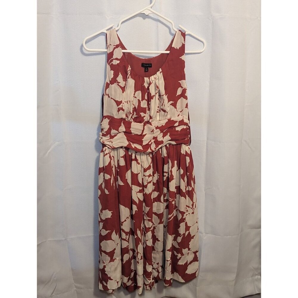 Talbots Swing Dress Womens Size 6 Red and White Floral Chiffon Summer Floral